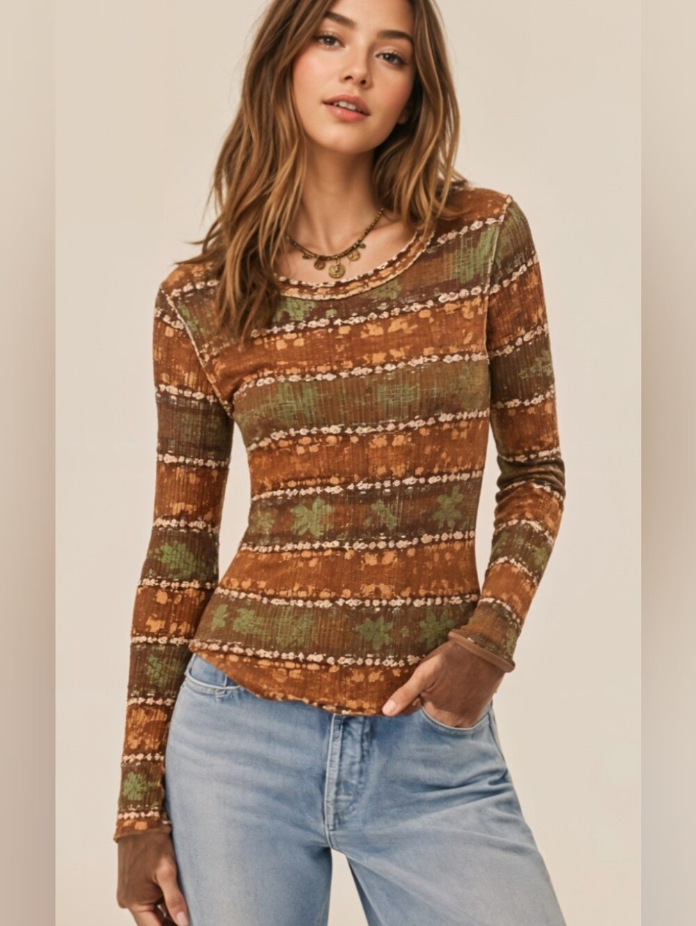 Free People We The Free Pretty Little Thermal-brown Orange Green